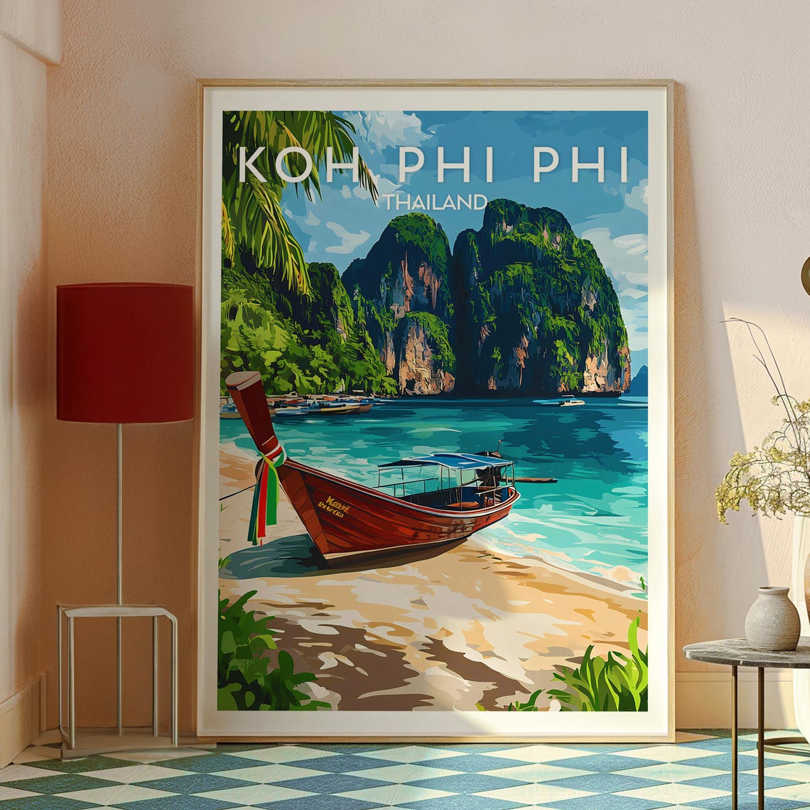 Koh Phi Phi Thailand Longtail Boat Beach Cliffs Travel Poster - Image 2
