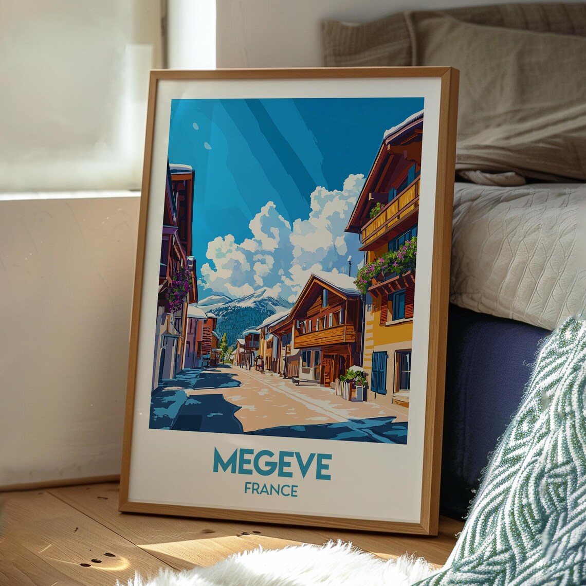 Megeve France Alpine Village Chalet Mountain Retro Travel Poster - Image 3
