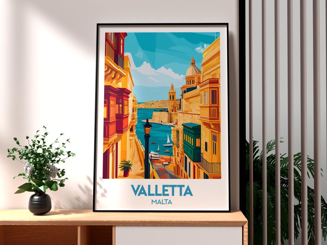 Valletta Malta Grand Harbour Street Historic Waterfront Poster