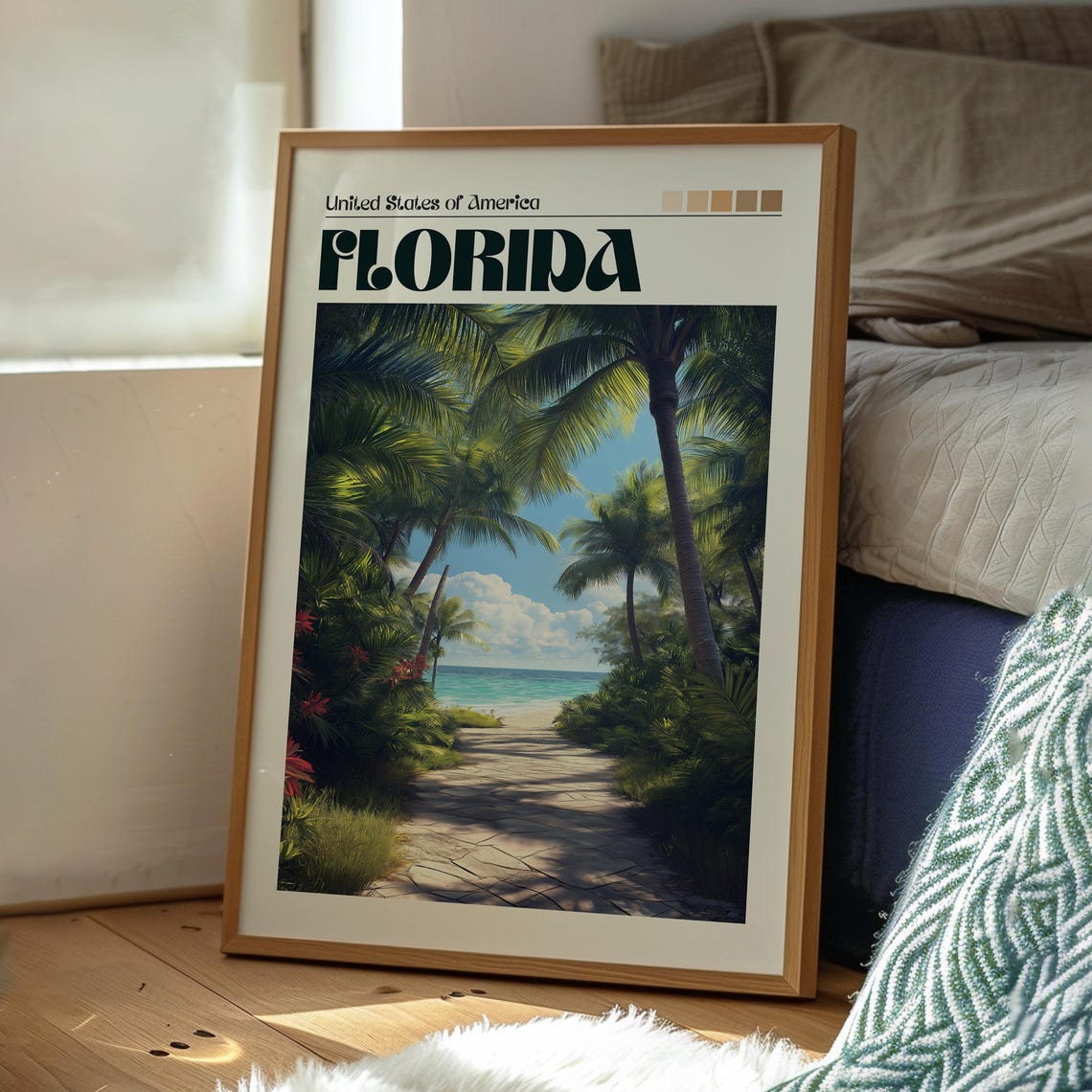 Florida USA Tropical Palm Path to Turquoise Beach Travel Poster - Image 3