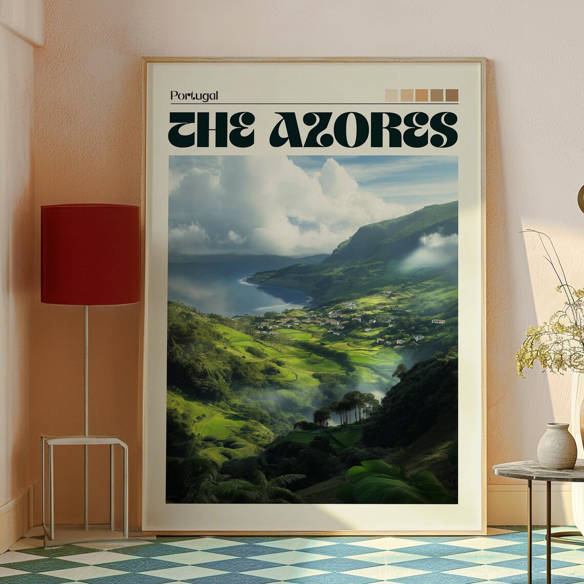 The Azores Portugal Green Valley Coast Mist Retro Travel Poster - Image 2
