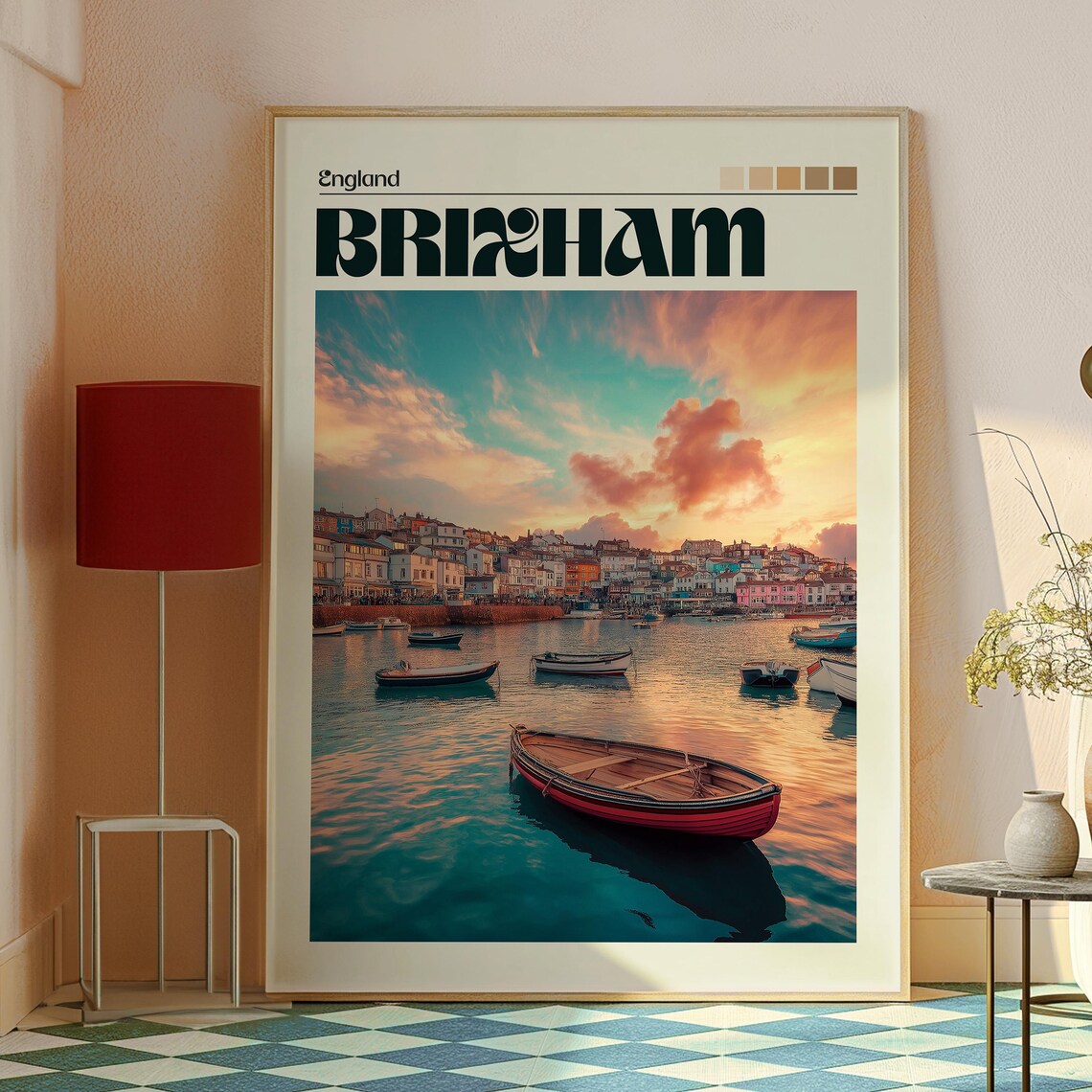 Brixham England Harbour Boats Sunset Water Reflection Poster - Image 2
