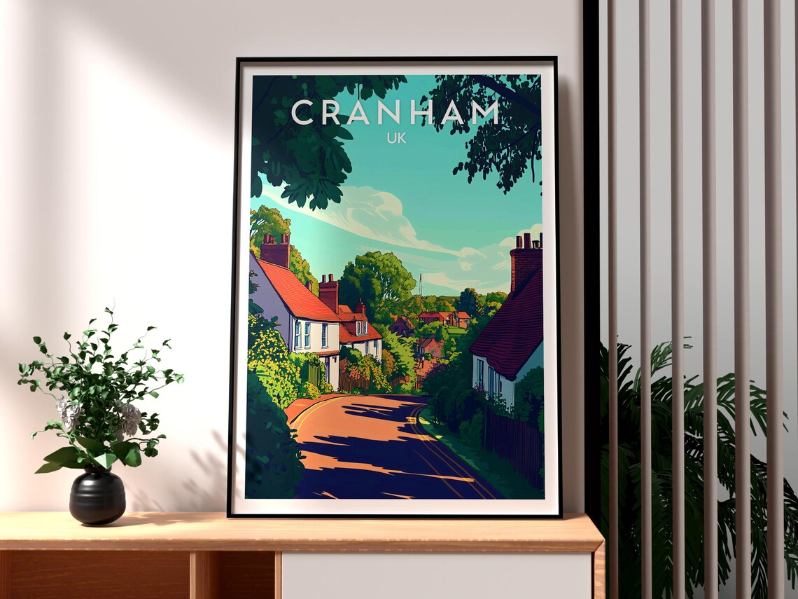 Cranham Cotswolds Village Lane Red Roof Cottages Travel Poster