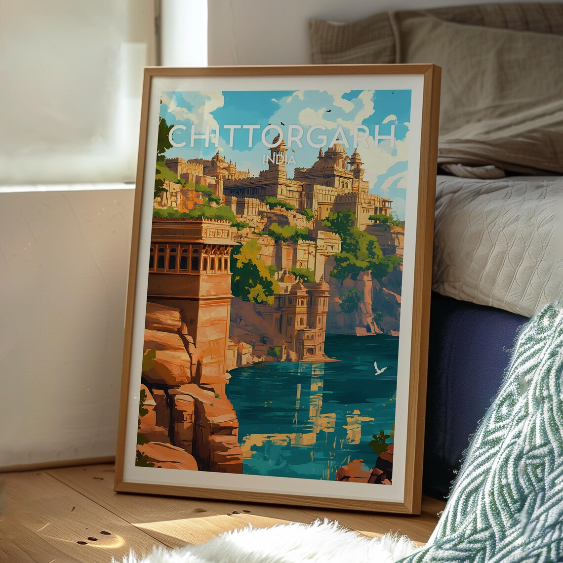 Chittorgarh India Hilltop Fort Palace Lake Heritage Travel Poster - Image 3