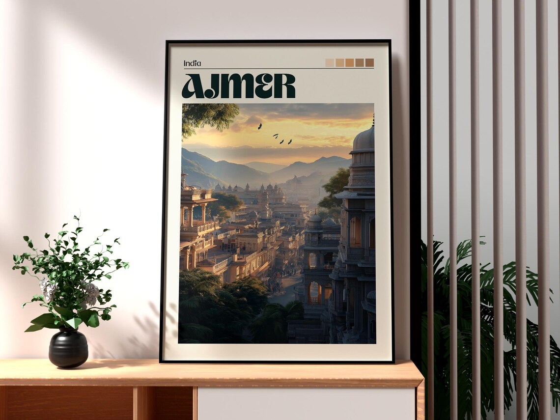 Ajmer India Historic City Skyline Mountains Sunset Travel Art Poster