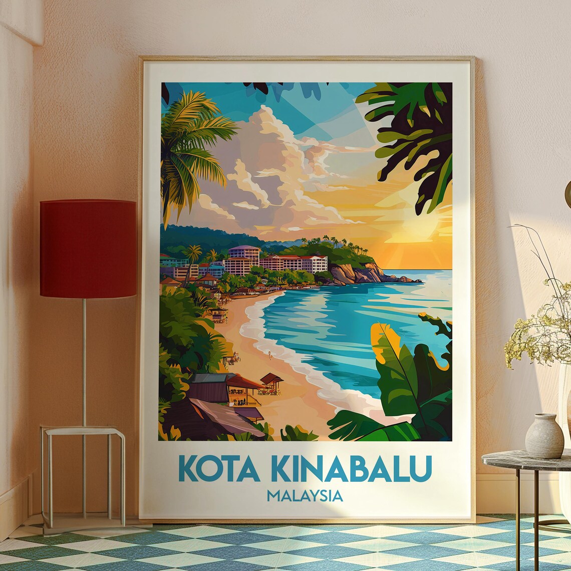Kota Kinabalu Malaysia Beach Sunset Coast Tropical Bay Travel Poster - Image 2