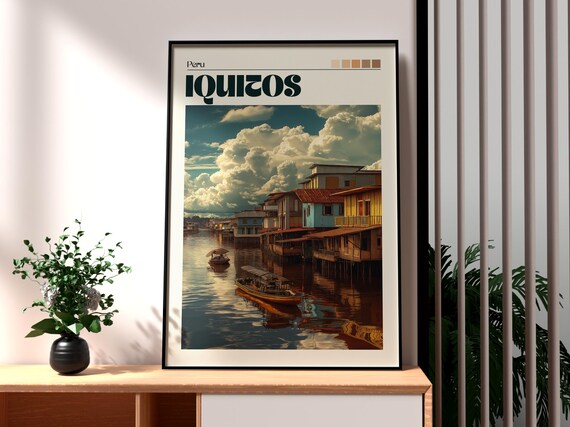 Iquitos Peru Amazon Floating Houses Boats Sunset Travel Poster