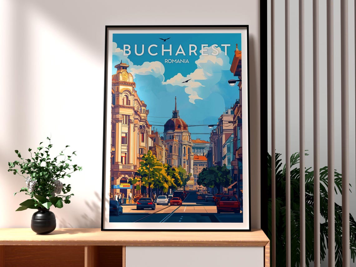 Bucharest Travel Poster, Romania City Print