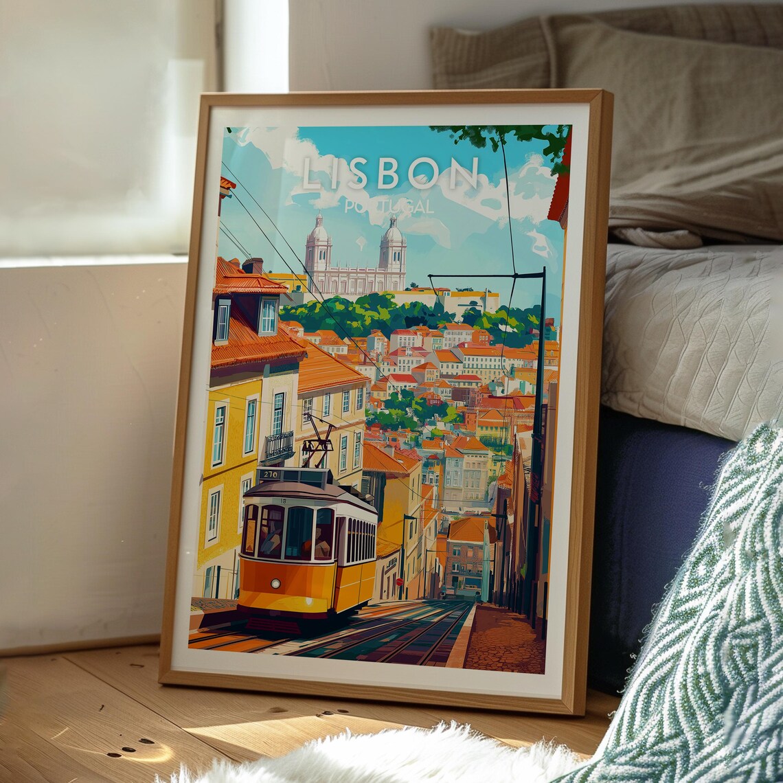 Lisbon Portugal Yellow Tram Castle Hill Alfama Street Travel Poster - Image 3