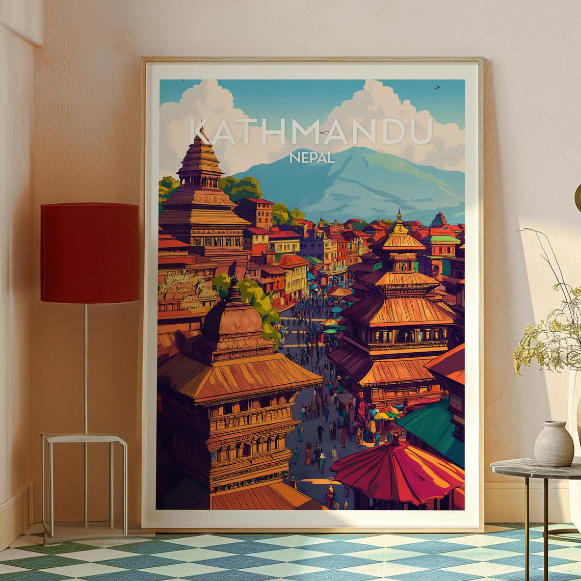 Kathmandu Nepal Durbar Square Pagoda Temples Busy Street Scene Poster - Image 2