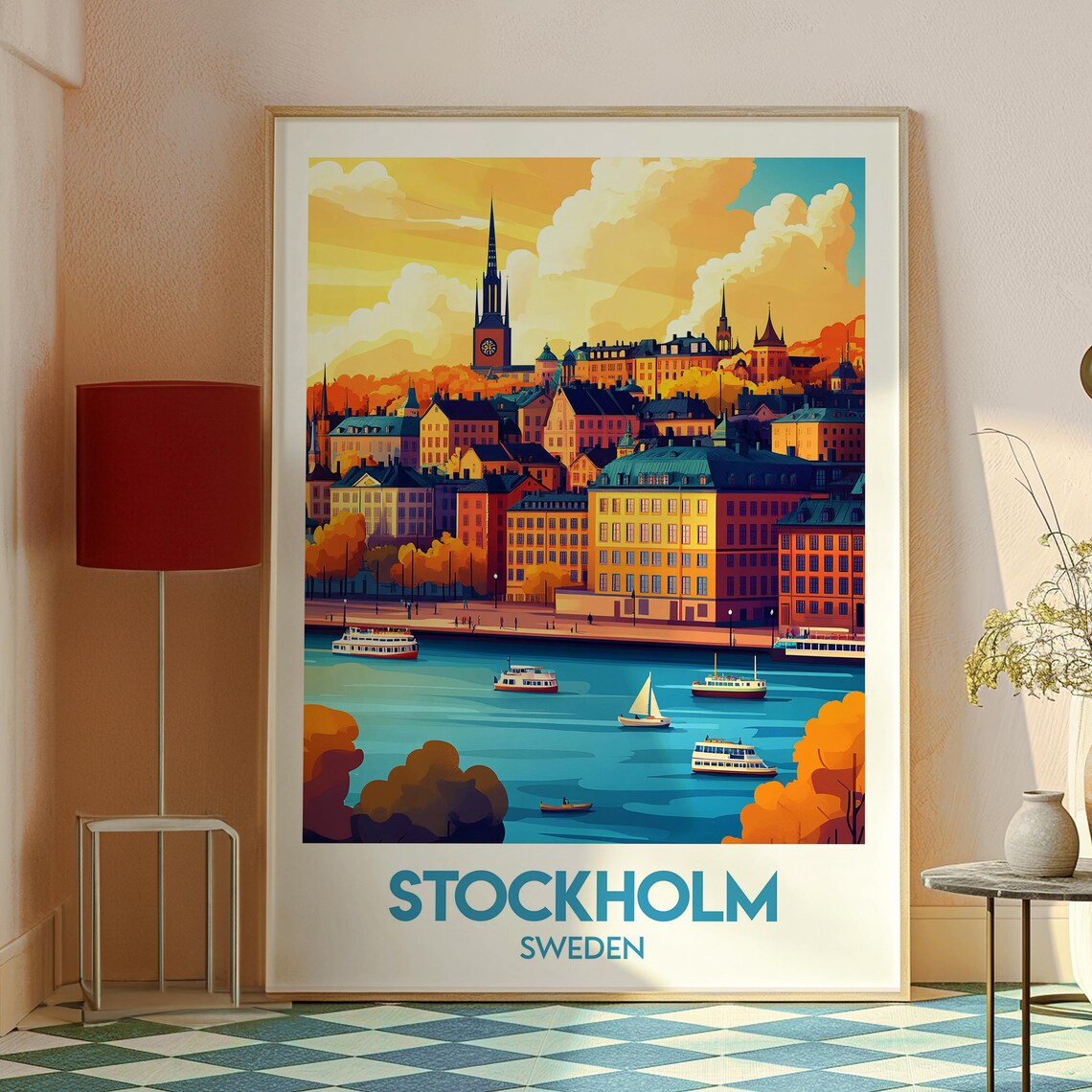 Stockholm Sweden Sunset Waterfront Old Town Harbor Travel Poster - Image 2