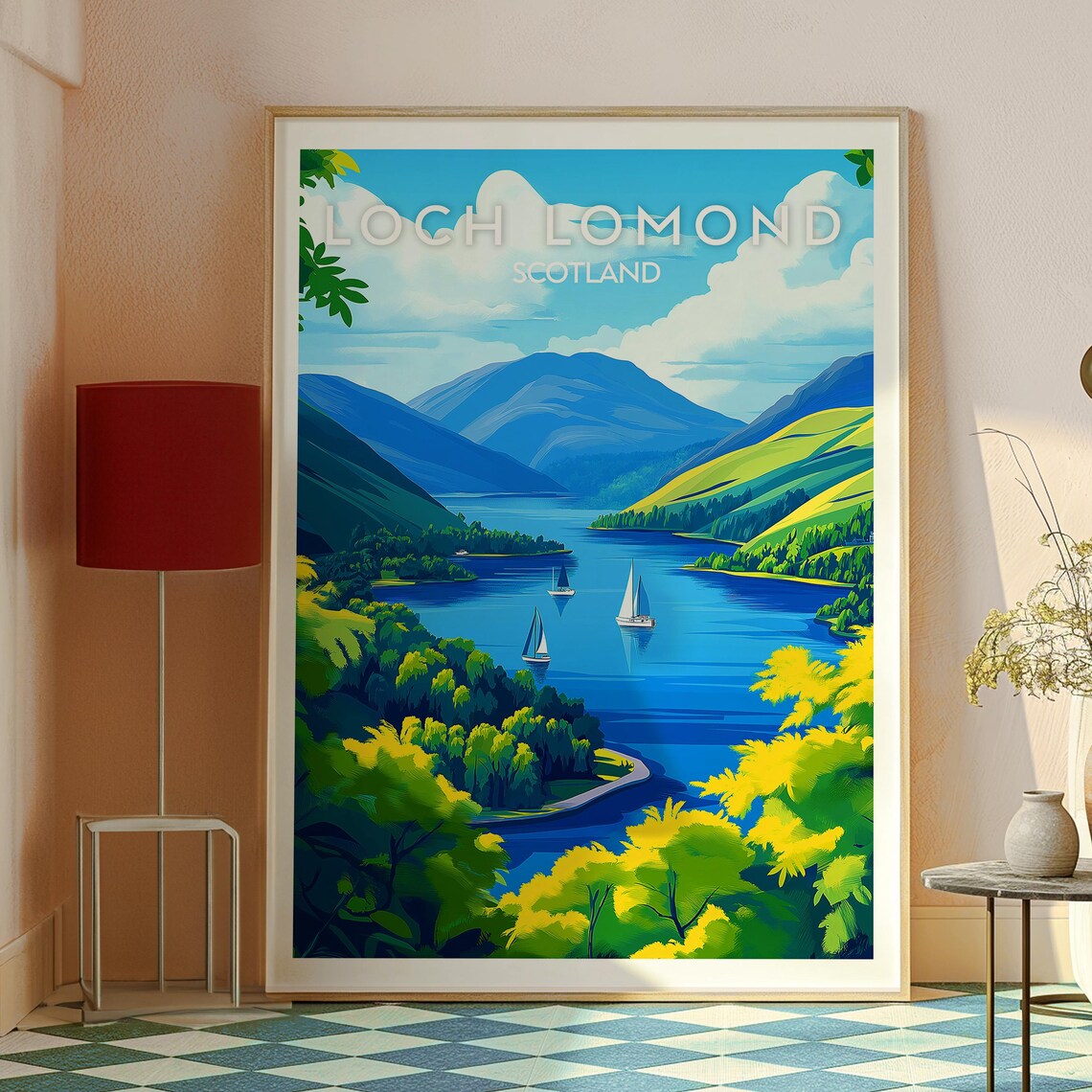 Loch Lomond Scotland Sailboats Hillside Trossachs Travel Poster - Image 2