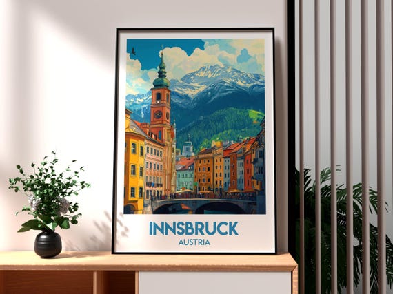 Innsbruck Print Austria Wall Art Poster Skiing Travel Kitzbuhel Austrian Alps