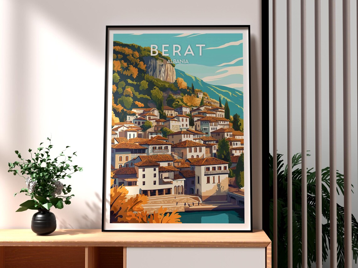 Berat Albania Historic Hill Town White Houses Riverside Poster