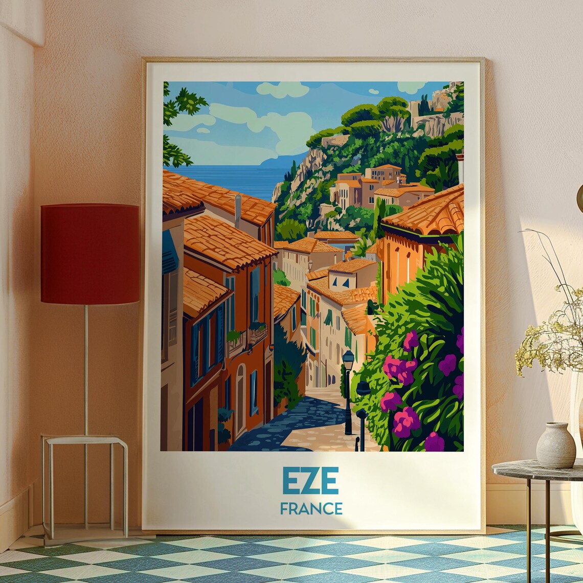 Eze France Retro Travel Poster Riviera Hilltop Village Sea View - Image 2