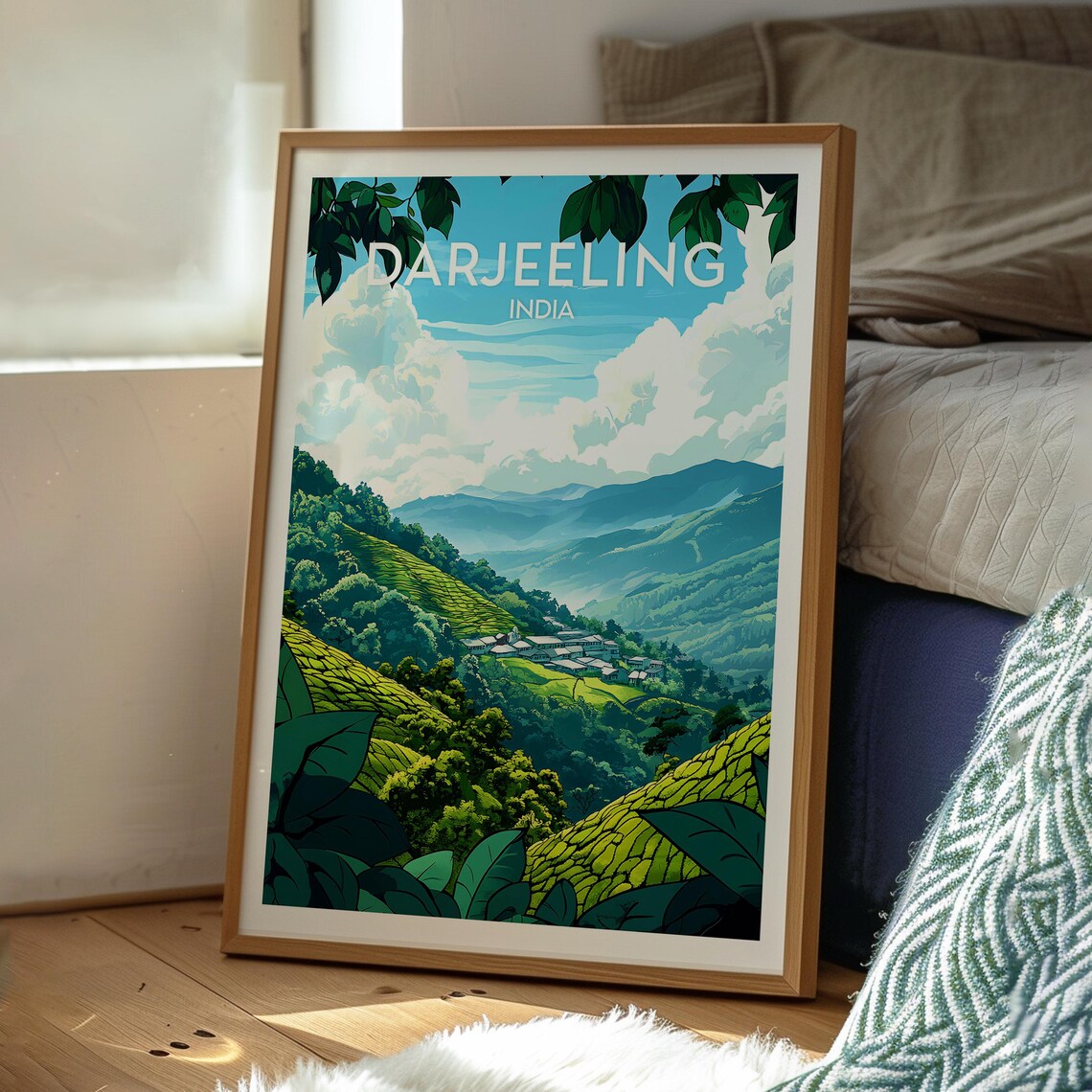 Darjeeling India Lush Green Tea Garden Hillside Vista Poster - Image 3