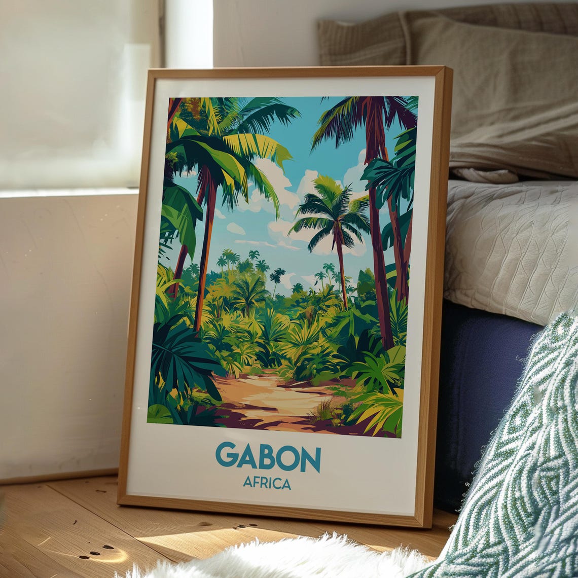 Gabon Africa Lush Jungle Path Palm Trees Nature Vintage Art Poster - Image 3