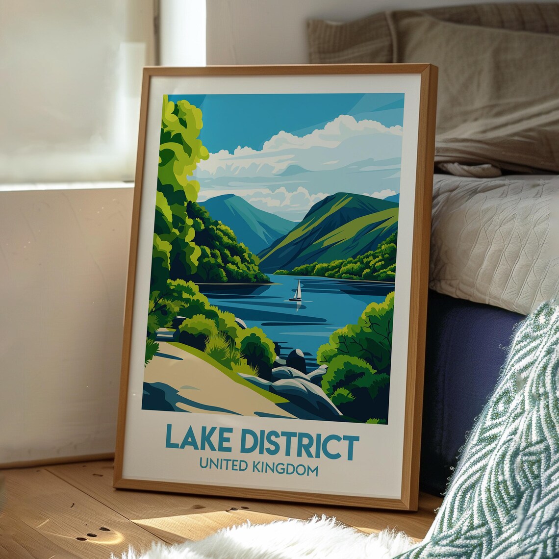 Lake District United Kingdom Sailboat Mountain Lake Scene Poster - Image 3