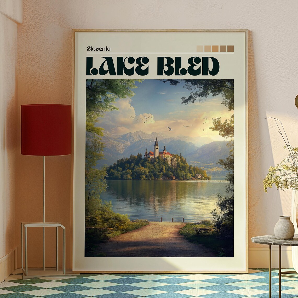 Lake Bled Slovenia Island Church Alpine Mountain Lake View Poster - Image 2