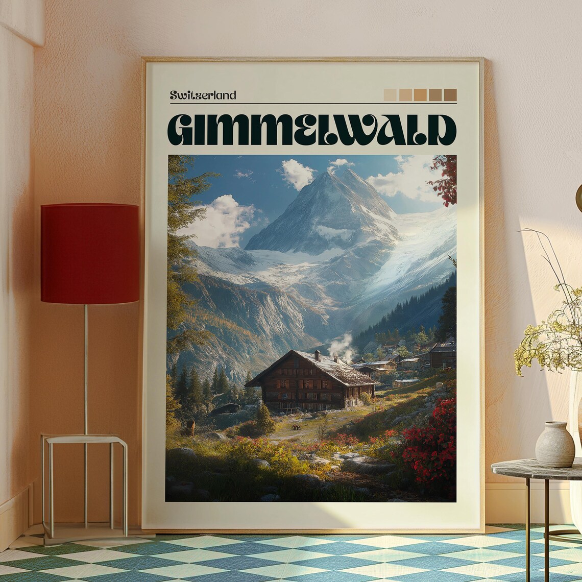 Gimmelwald Switzerland Alpine Chalet Snow Peak Valley Poster - Image 2