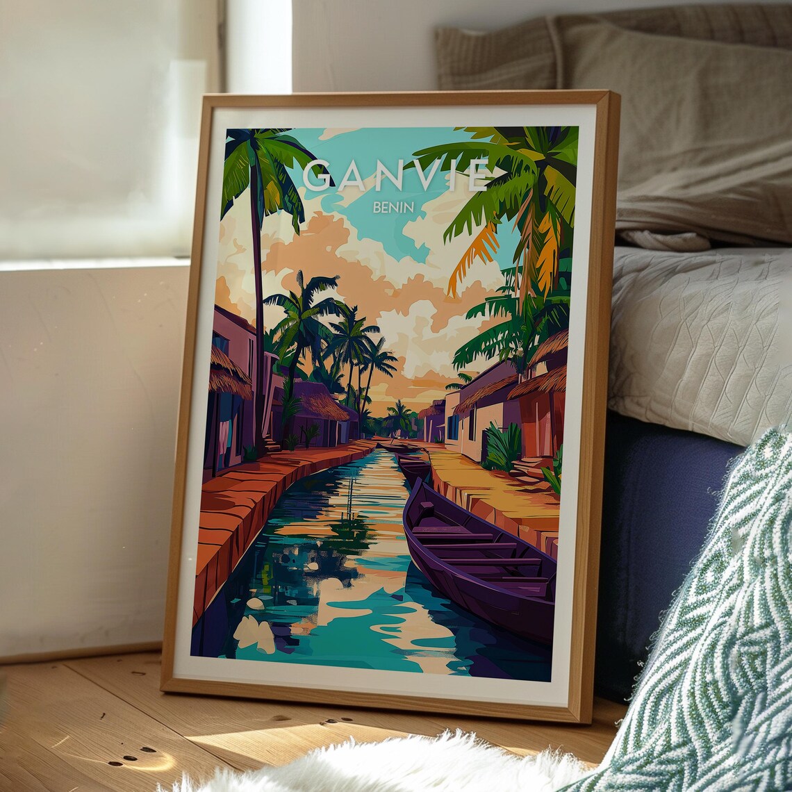 Ganvie Benin Floating Village Canal Palm Boat Vintage Travel Poster - Image 3