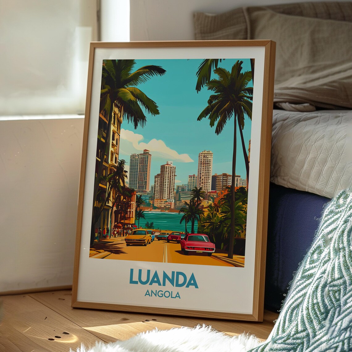 Luanda Angola Beachfront Boulevard Classic Cars Vintage Travel Poster - Image 3