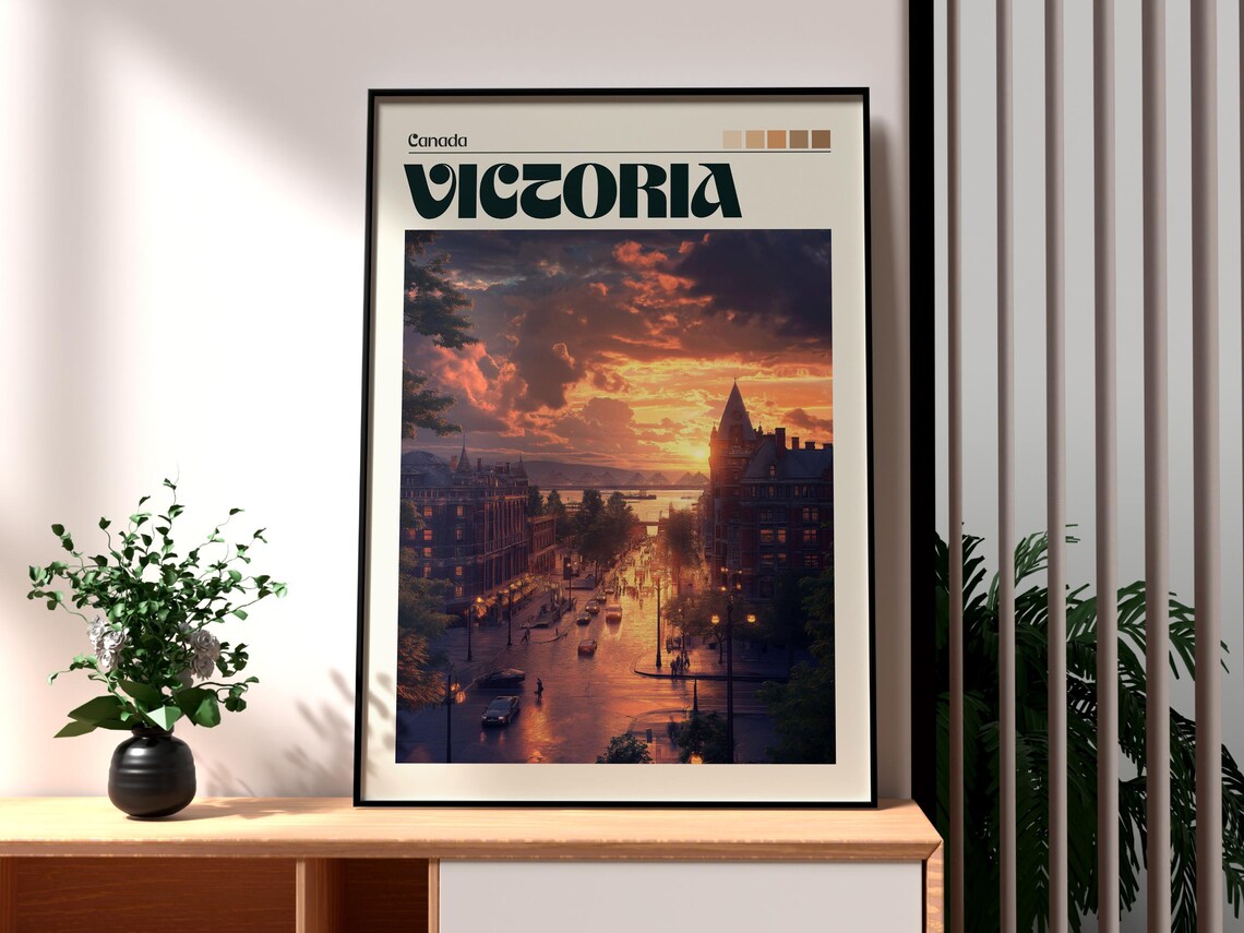 Victoria Canada City Street Sunset Historic Buildings View Art Poster
