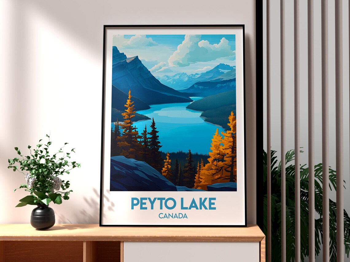 Peyto Lake Canada Turquoise Lake Autumn Larches Travel Poster
