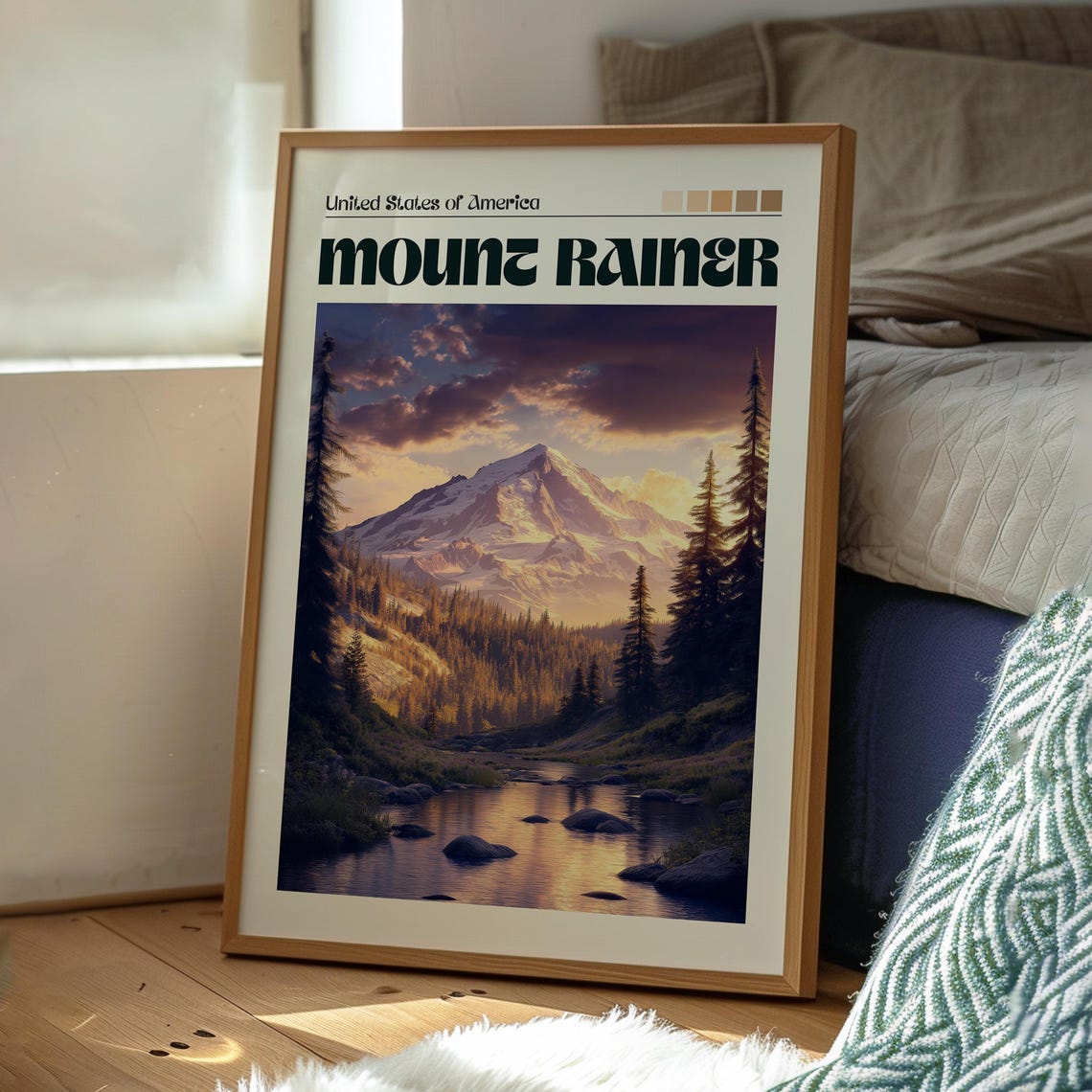 Mount Rainer Washington Forest River Snow Peak Scenic Travel Poster - Image 3