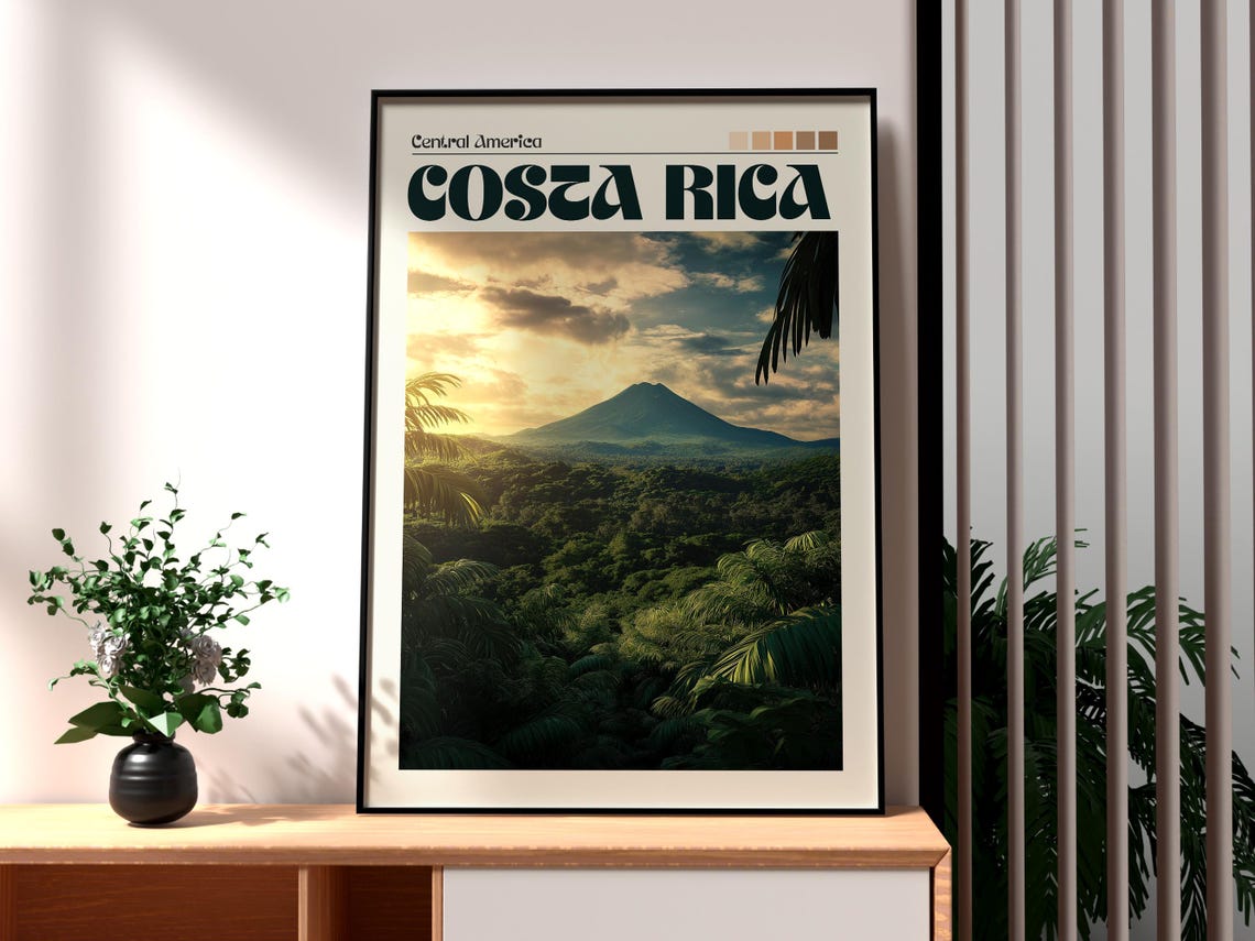 Costa Rica Print Wall Art Central America Poster Travel San Jose Mountains