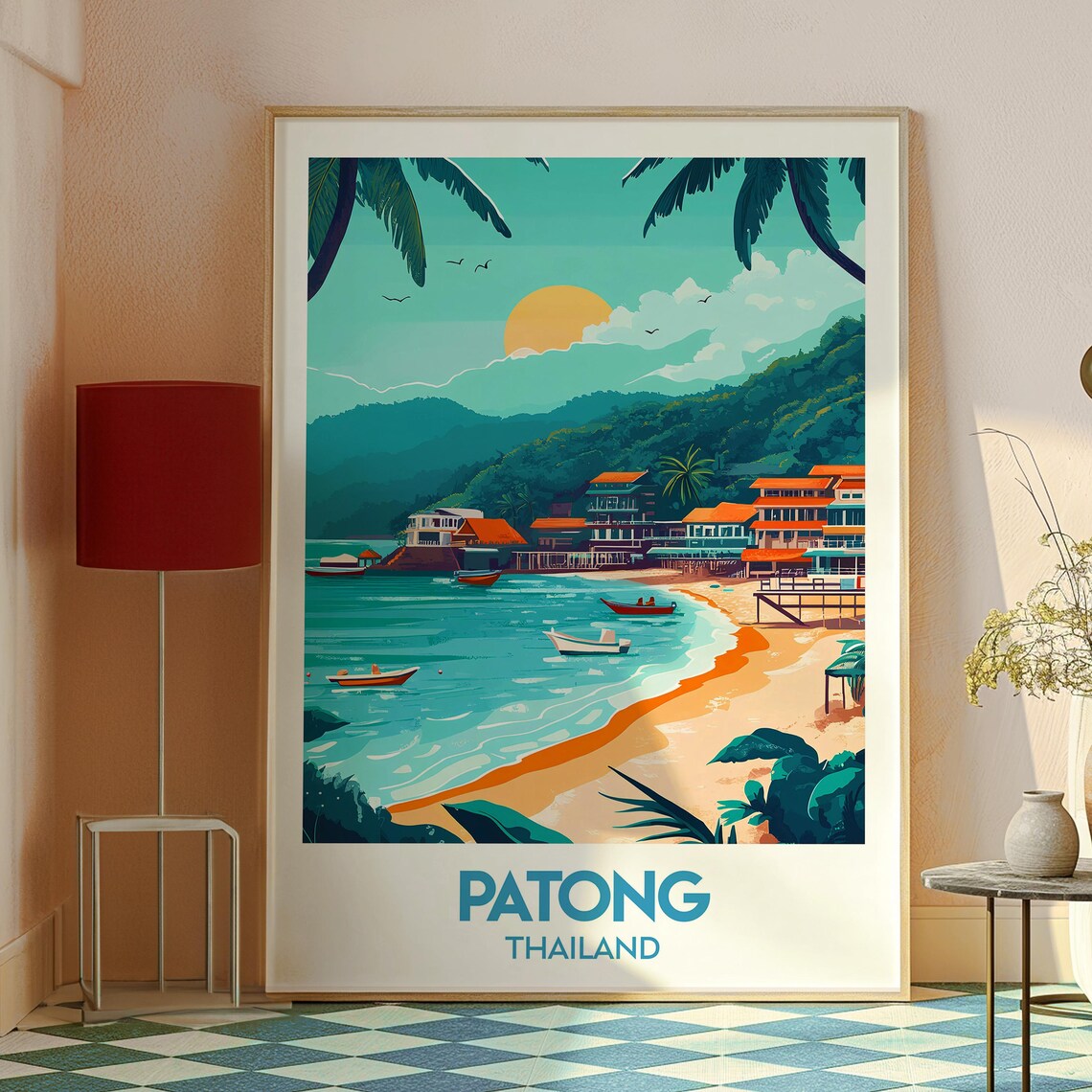 Patong Thailand Tropical Beach Bay Sunset Illustrated Travel Poster - Image 2