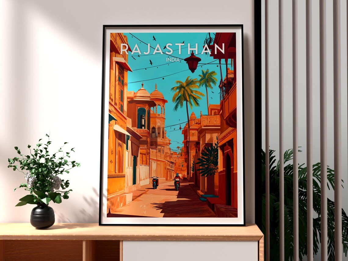 Rajasthan India Golden Heritage Street Palaces City Travel Poster