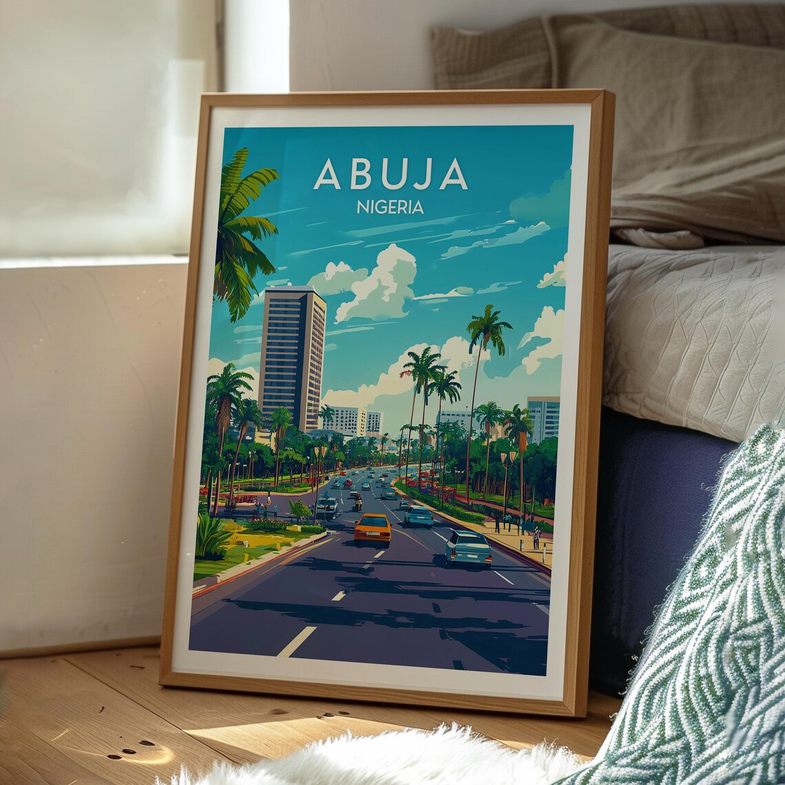 Abuja Nigeria Palm Boulevard Capital City Skyline Travel Poster - Image 3