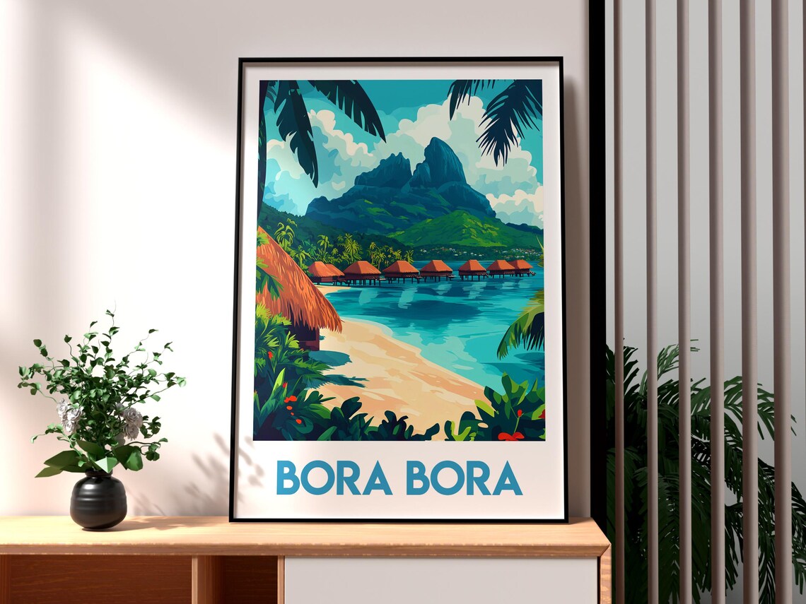 Bora Bora French Polynesia Overwater Bungalows Travel Poster