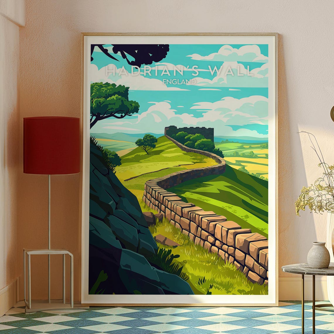 Hadrian's Wall England Rolling Hills Fort Sunset Travel Poster - Image 2
