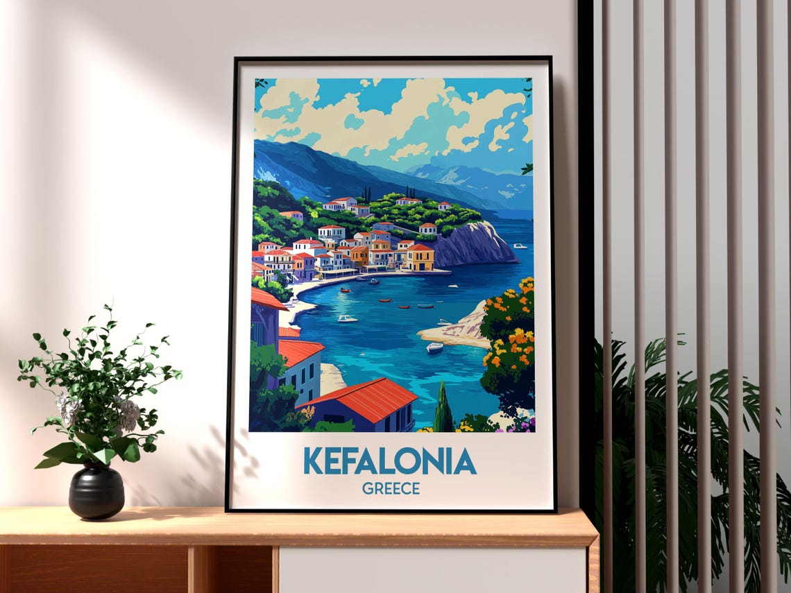 Kefalonia Greece Travel Poster, Coastal Wall Art