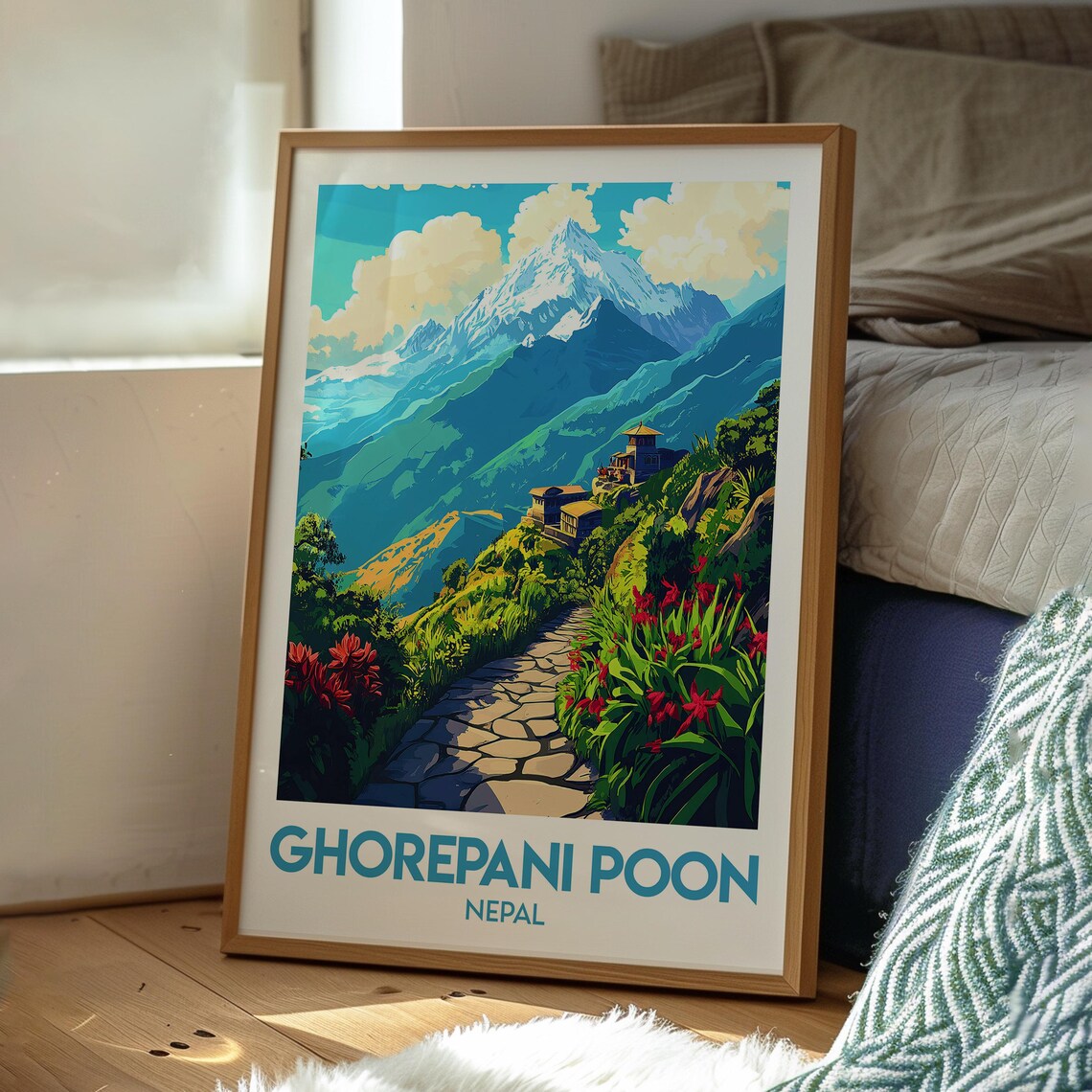 Ghorepani Poon Nepal Snow Peak Rhododendron Trekking Trail Poster - Image 3