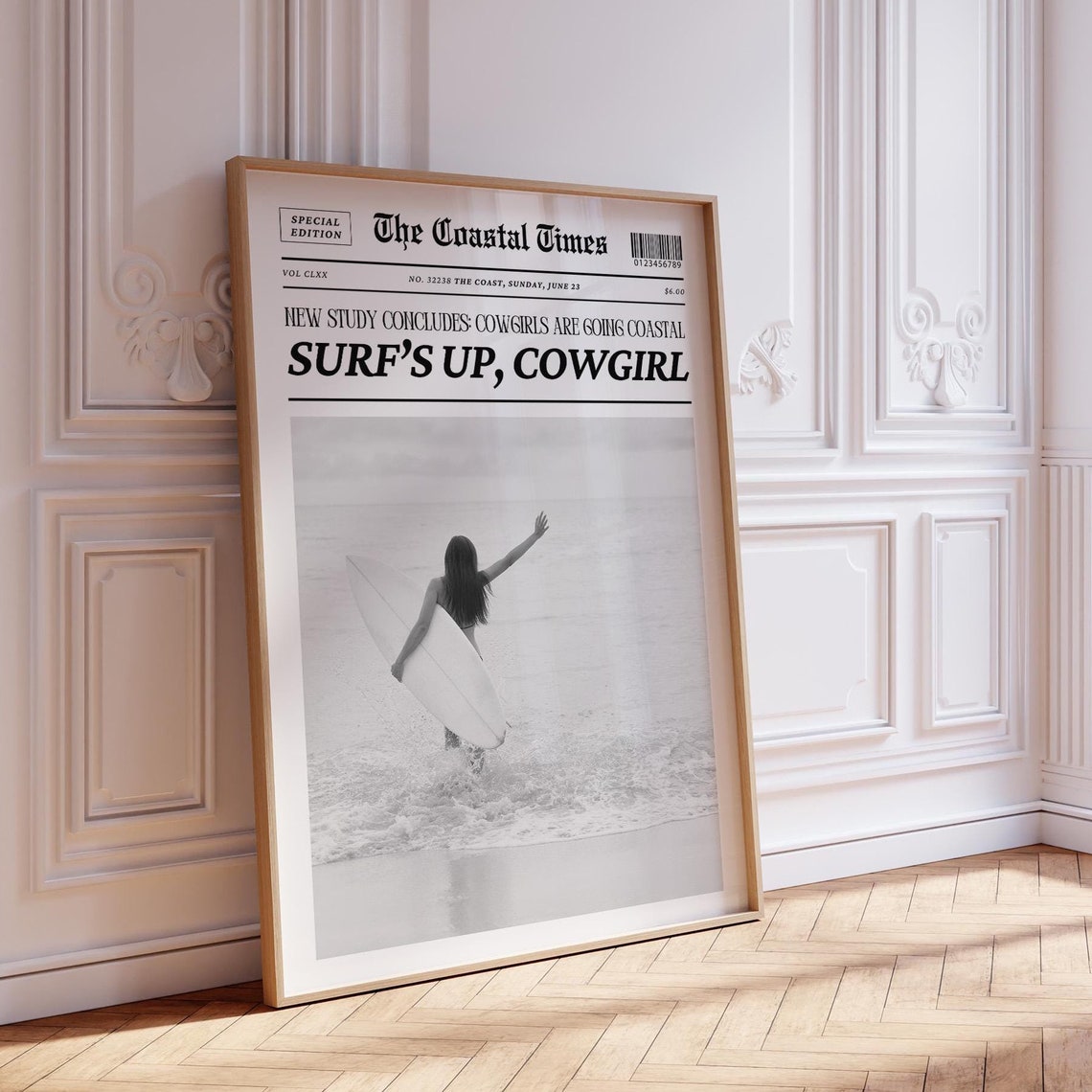 Coastal Cowgirl Wall Art Newspaper Print Poster New York News Beachy Western Wall Art Black And White Prints Trendy Wall Art Aesthetic Decor - Image 4