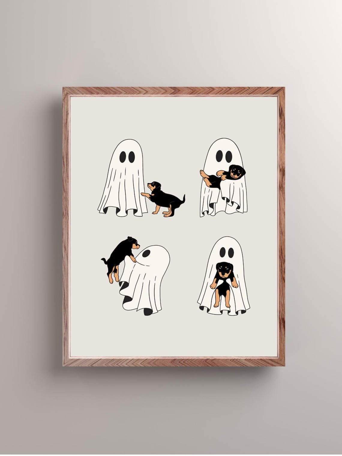 Cute Ghost Sheets and Black Puppy Halloween Spooky Art Poster - Image 2