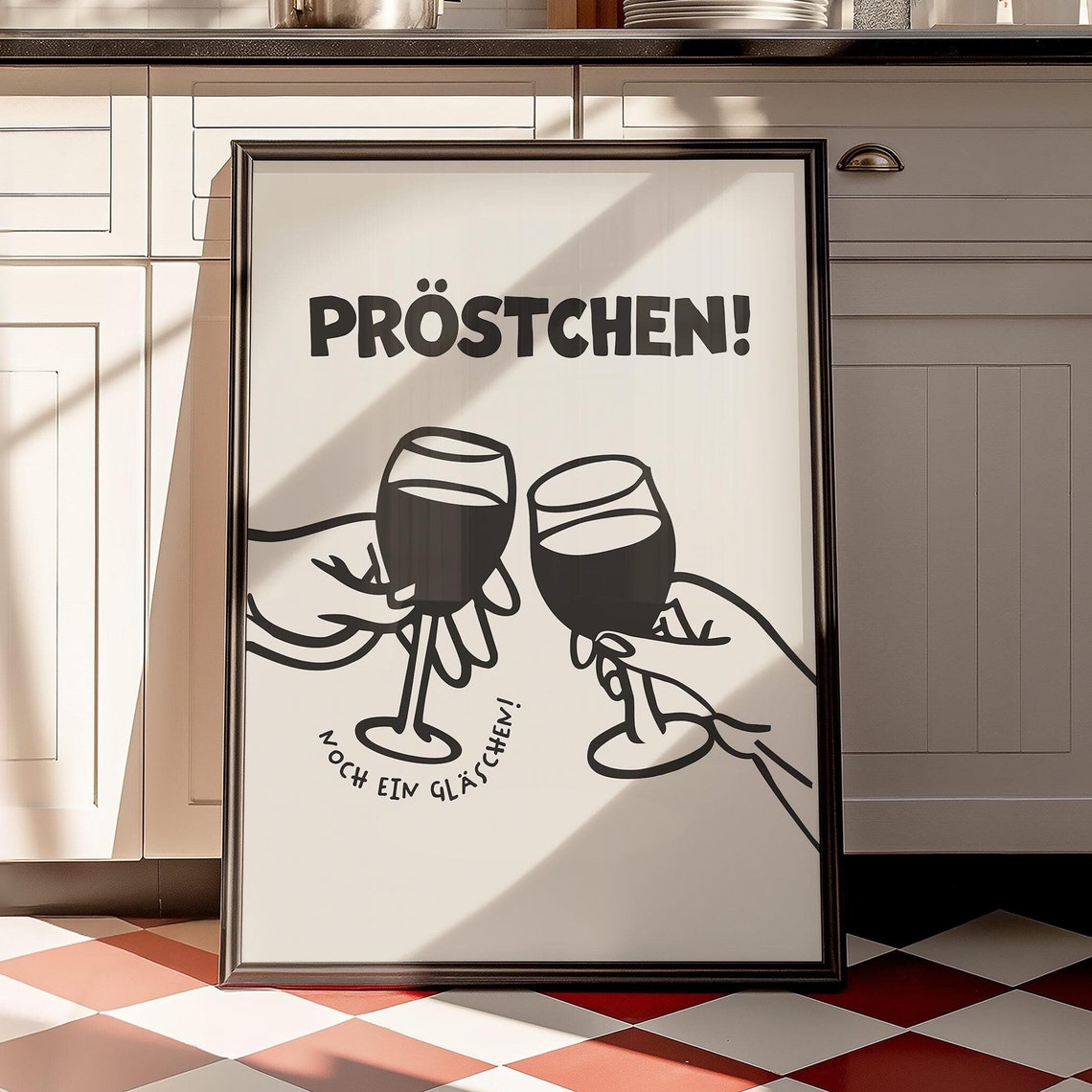 Prostchen Noch Ein Glaschen Wine Toast Retro Bar Cart Kitchen Poster
