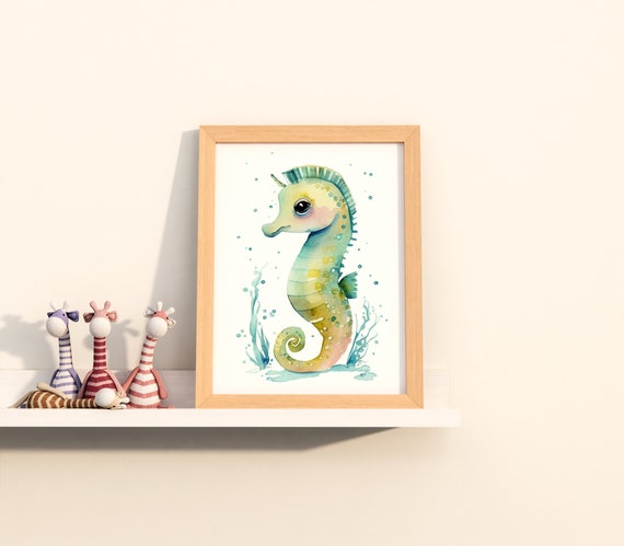 Watercolor Nursery Kawaii Seahorse Cute Nursery Animal Art Baby Animal Nursery Painting Art For Babies Gifts For Newborns
