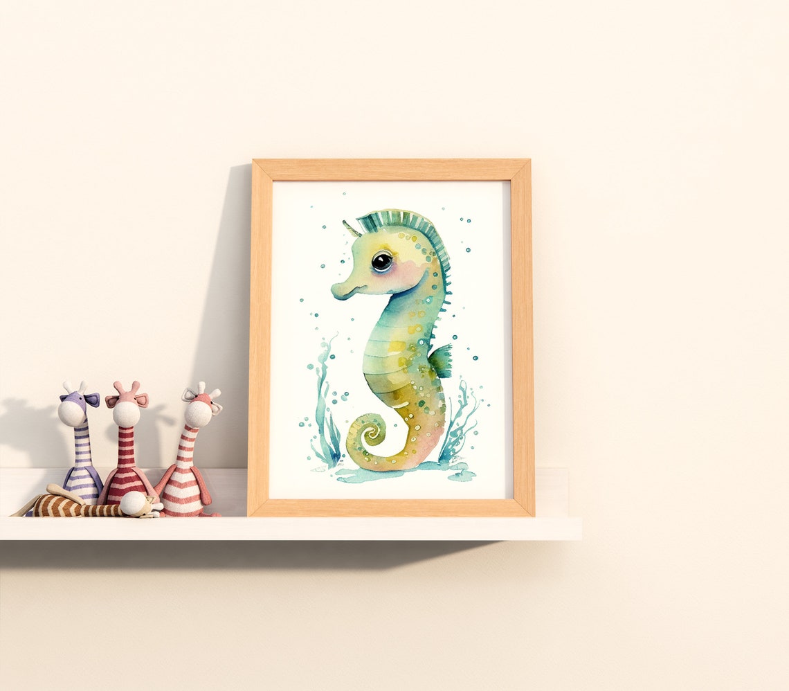 Watercolor Nursery Kawaii Seahorse Cute Nursery Animal Art Baby Animal Nursery Painting Art For Babies Gifts For Newborns