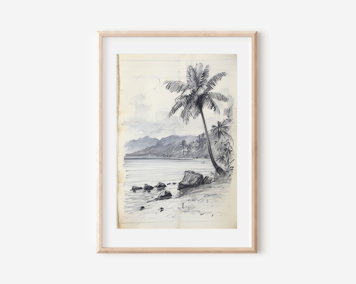 Vintage Hawaii Ink Drawing, Retro Island Art Print