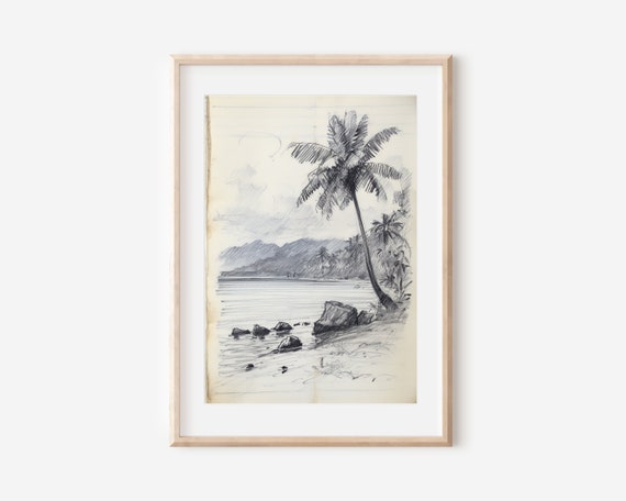 Vintage Hawaii Ink Drawing, Retro Island Art Print