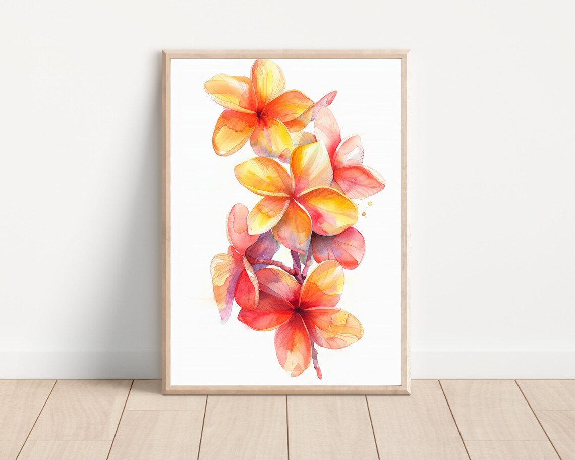 Plumeria Watercolor Art Print, Boho Hawaii Flower - Image 2