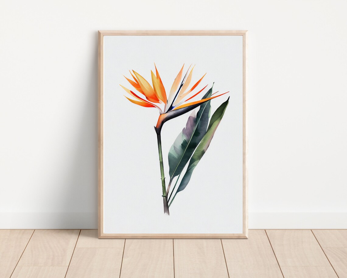 Bird of Paradise Watercolor Art Print, Boho Tropical