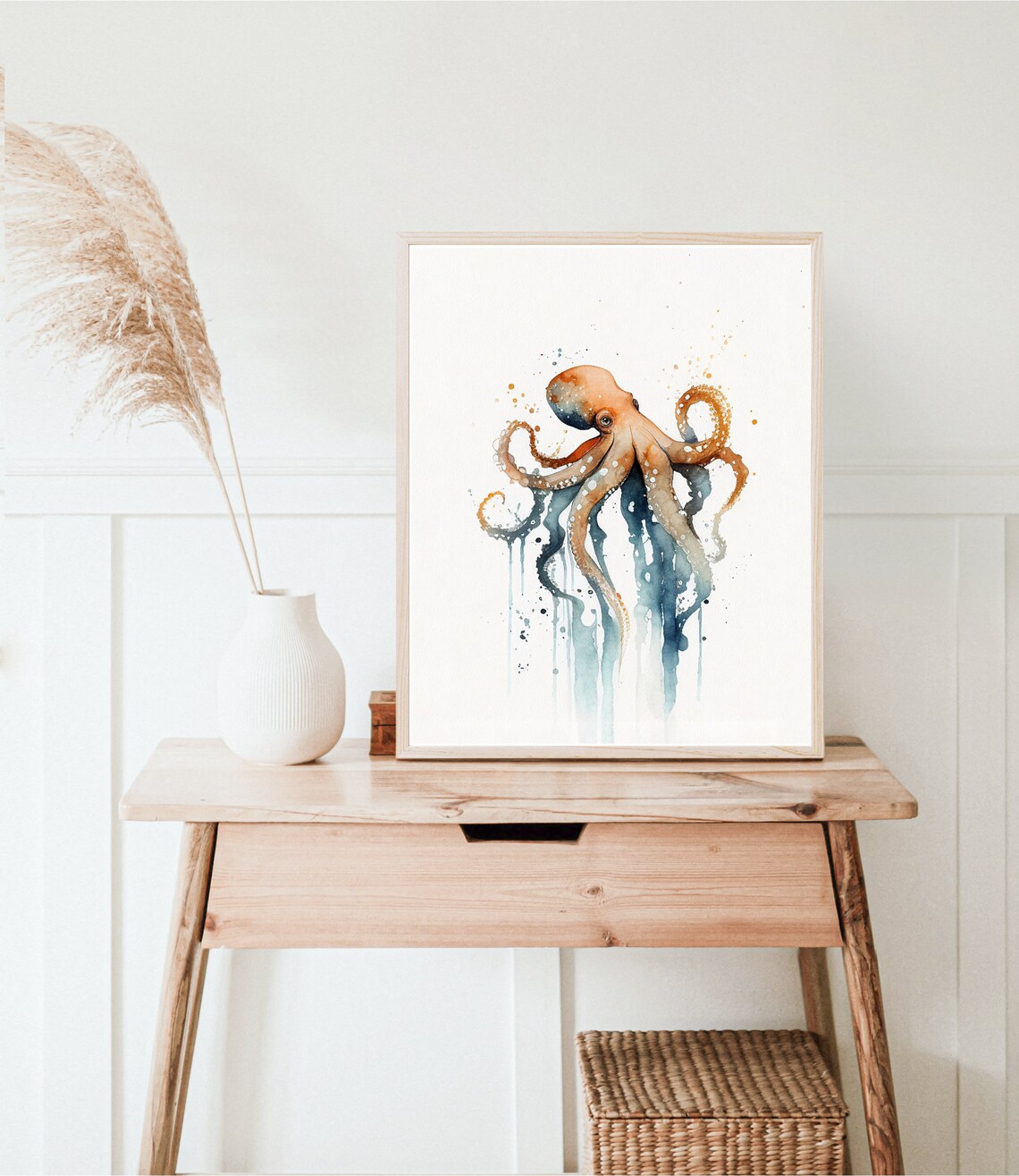 Octopus Watercolor Art Print, Minimalist Coastal Decor - Image 3