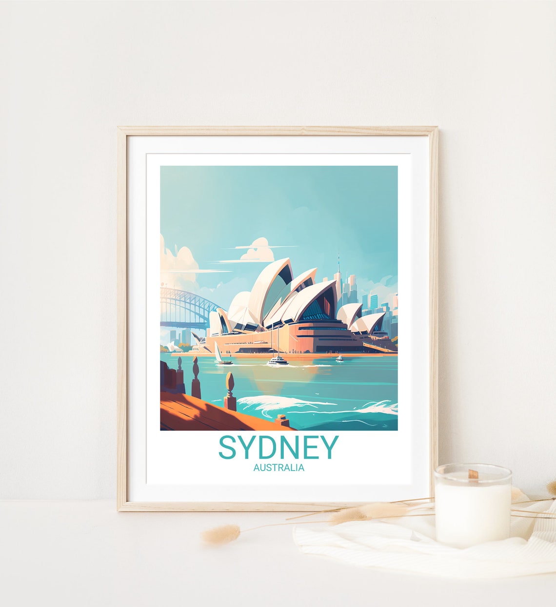 Sydney Australia Opera House Retro Travel Poster Harbor Sunset Print - Image 4