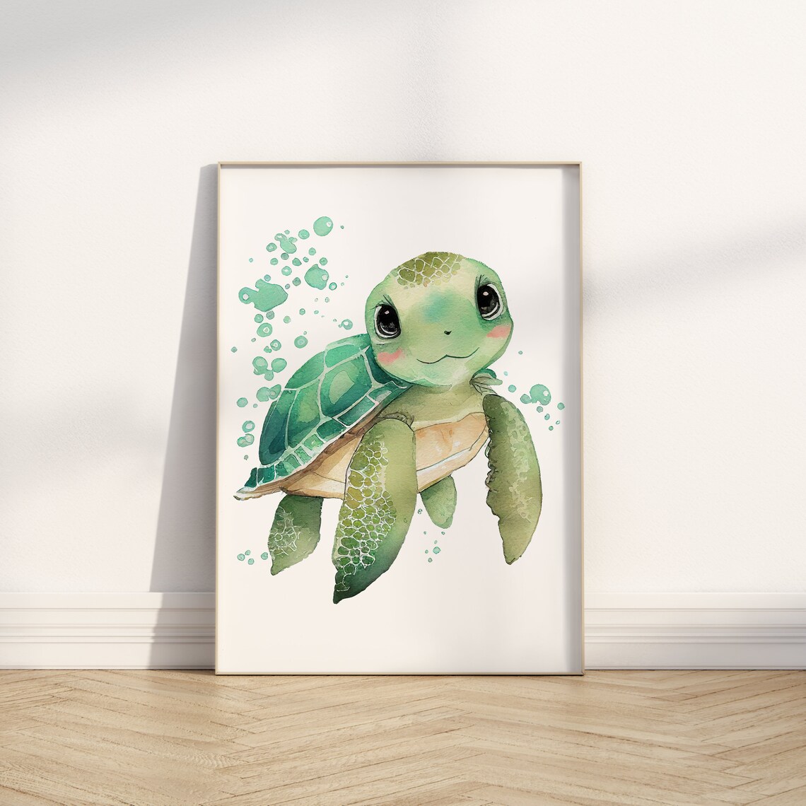 Watercolor Sea Turtle Nursery Art Print, Kawaii - Image 2