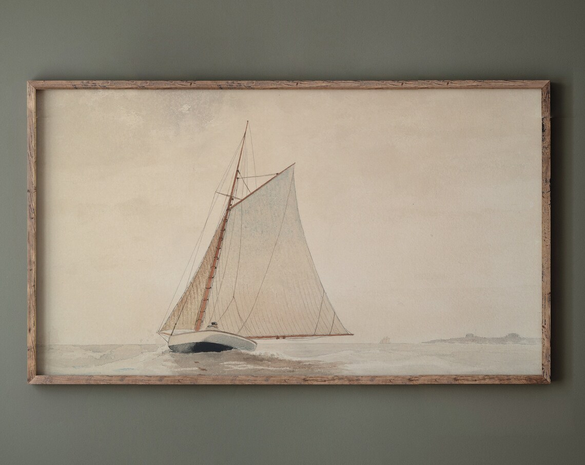 Vintage Sailboat Coastal Seascape Art Print - Image 2